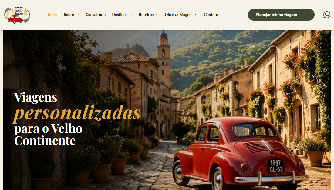 Página inicial do portal de viagens Entre um Lugar e Outro
